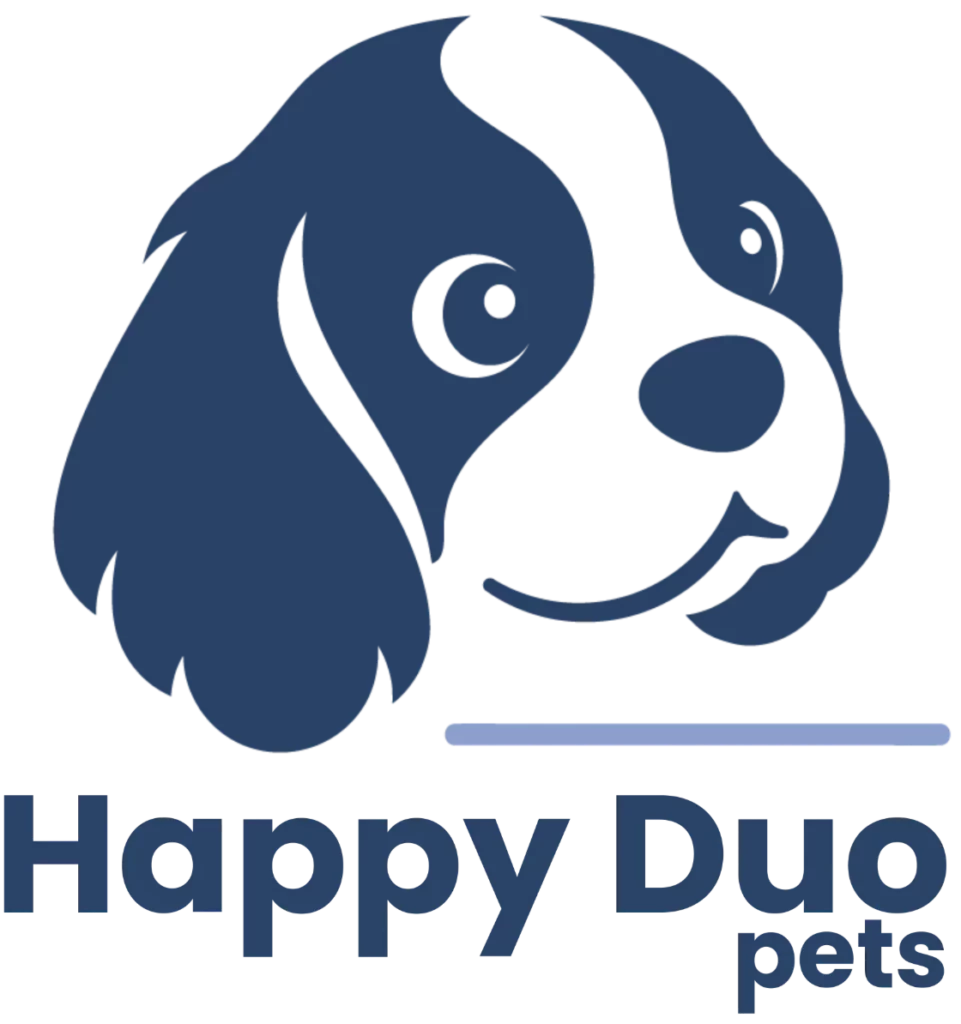 Logo représentant une tête de chien avec écrit Happy Duo pets