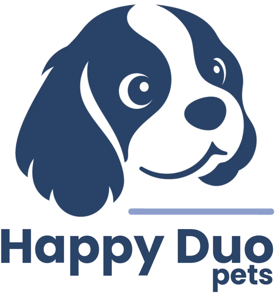Logo représentant une tête de chien avec écrit Happy Duo pets